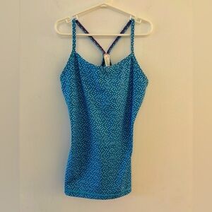IVIVVA by Lululemon built in sports bra Y tank top, Blue Polka Dot. Size 12